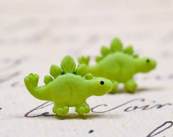 Lime Green Dinosaur Earrings, Stegosaurus Cute Dino Jewelry, Posts on Stainless Steel, Sensitive Ears Bright Green Studs