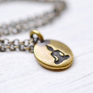 Antiqued Brass Buddha Necklace, Meditation Charm Yoga Jewelry, Spiritual Buddhism Pendant, Antique Chain, Be Here Now