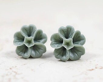 Gray Blossom Earrings, Gray Flower Studs, Gray Sakura Blossoms, Botanical Jewelry, Flower Earrings, Gray Studs, Gray Earrings