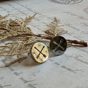 Compass Earrings, Wanderlust Jewelry, Travel Gifts, Stainless Steel Studs image 4