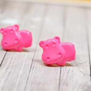 Bright Pink Hippo Earrings, Cute Hippopotamus Jewelry, Adorable Animals, Hippo Jewelry, Pink Animal Earrings, Hungry Hippos, Vegan Jewelry image 2