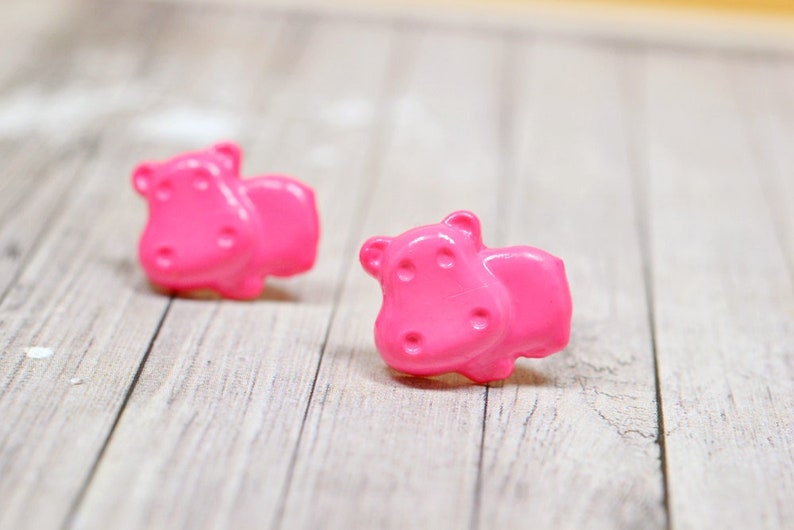 Bright Pink Hippo Earrings, Cute Hippopotamus Jewelry, Adorable Animals, Hippo Jewelry, Pink Animal Earrings, Hungry Hippos, Vegan Jewelry image 2