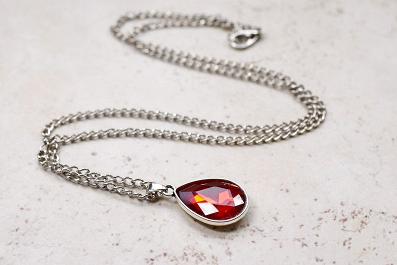 Power Red Jewel Necklace Bright Red Rhinestone Teardrop Etsy