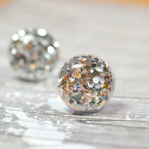 Silver Glitter Earrings, Sparkly Studs, Metallic Silver Party Jewelry, Christmas Jewelry, New Years Eve Parties, Holiday Gift Ideas image 3