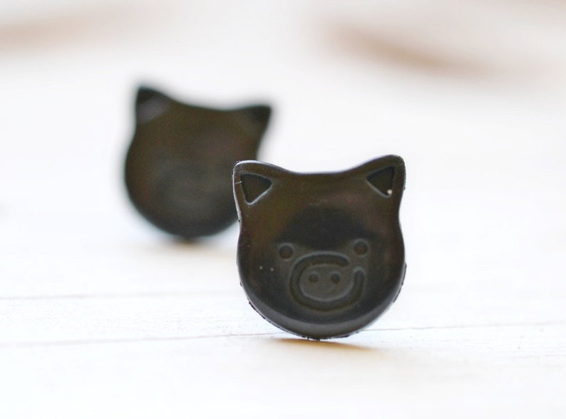 Black Pig Earrings, Cute Piggies Farm Animal Lovers, Farmhouse Chic Rustic Jet Black Piglets Vegan Jewelry, This Little Piggy image 1