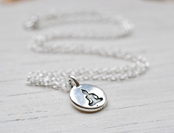 Silver Buddha Necklace, Meditation Pendant, Spiritual Jewelry, Be Here Now