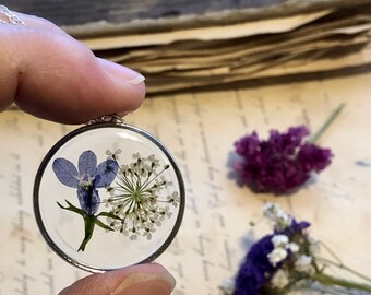 Blue Wildflower Necklace, Bluebell Bellflower, Real Dried Flowers, Preserved Flower Necklace, Botanical Jewelry, Blue Lily Bell