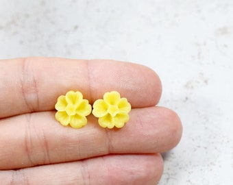 Yellow Blossom Earrings, Yellow Flower Studs, Yellow Sakura Blossoms, Botanical Jewelry, Flower Earrings, Bright Yellow Blooms