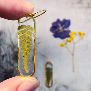 Real Fern Earrings, Pressed Fern Botanical Jewelry, Resin Leaf Earrings, Dried Leaf Dangles, Cottagecore Jewelry