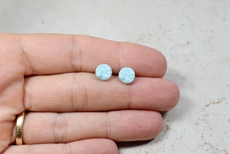 Denim Blue Druzy Earrings, Tiny Druzy Earrings, Cornflower Blue, Twilight Blue, Periwinkle, Small Studs Faux Druzy Jewelry, 8mm Size image 3