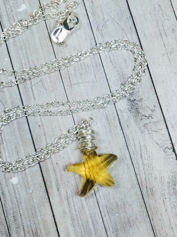 Yellow Starfish Necklace, Citrine Swarovski Crystal Sea Star