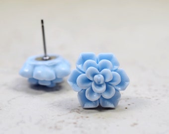 Sky Blue Succulent Earrings, Botanical Jewelry, Pale Pastel Blue Echeveria Plant Lovers Garden Gift Ideas, Succulent Obsession, Succy Love