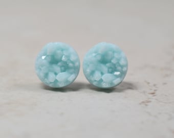 Ice Blue Druzy Earrings, Tiny Druzy Earrings, Sky Blue, Tropical Mint Blue, Pale Blue, Pastel Blue, Small Studs Faux Druzy Jewelry, 8mm Size