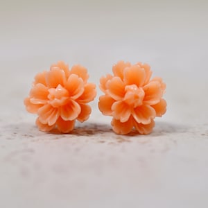 Orange Dahlia Earrings, Orange Flower Earrings, Dahlia Blossoms, Botanical Jewelry, Orange Floral Jewelry