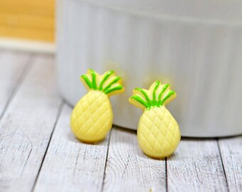 Yellow Pineapple Earrings, Bright Tropical Summer Jewelry, Yellow and Green Fruit