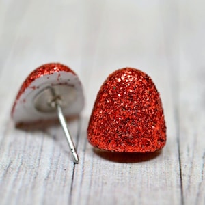 Red Glitter Gumdrop Earrings, Christmas Candy Gum Drops, Sparkly Holiday Jewelry