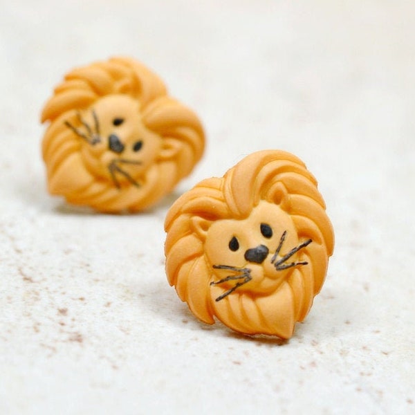 Cute Lion Earrings, Great Cat Earrings, Animal Jewelry, Cowardly Lion Earrings, Lion Jewelry, Safari Earrings, Animal Earrings Vegan Jewelry