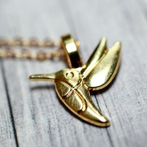 Tiny Hummingbird Necklace, Gold Bird Charm, Small Bird Pendant, Golden Chain, Bird Jewelry