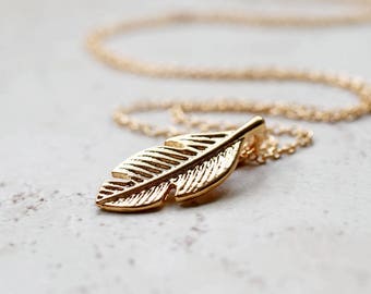 Tiny Gold Feather Necklace, Small Golden Feather Charm, Whimsical Boho Jewelry