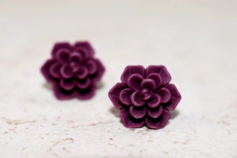 Burgundy Succulent Earrings, Botanical Jewelry, Bordeaux Deep Wine Echeveria Plant Lovers Garden Gift Ideas, Succulent Obsession, Succy Love image 2