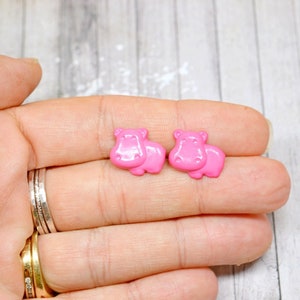 Bright Pink Hippo Earrings, Cute Hippopotamus Jewelry, Adorable Animals, Hippo Jewelry, Pink Animal Earrings, Hungry Hippos, Vegan Jewelry image 3