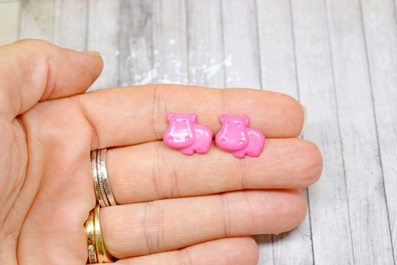 Bright Pink Hippo Earrings, Cute Hippopotamus Jewelry, Adorable Animals, Hippo Jewelry, Pink Animal Earrings, Hungry Hippos, Vegan Jewelry image 3