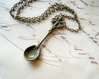 Antiqued Spoon Necklace, Spoon Charm Necklace, Kitchen Gifts Jewelry for Chefs, Food Lovers