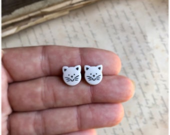 Cute Cat Earrings, Smiling Cat Faces, Black and White Kitty Earrings, Cat Lovers, Cat Jewelry