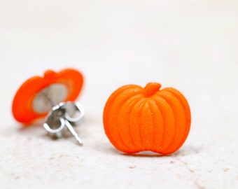 Pumpkin Earrings, Autumn Orange Pumpkins Halloween Jewelry, Fall Fashion Thanksgiving, Small Studs