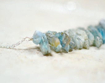 Denim Blue Kyanite Necklace, Chunky Raw Stone Stick Blue Gemstone, Geometric Jewelry, Organic Stones, Statement Necklace