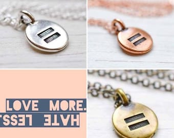 Equal Sign Necklace, Equality Social Justice Equal Human Rights Symbol, Pride Jewelry, Choice of Color