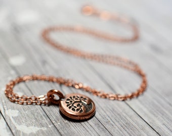 Kupfer Baum des Lebens Halskette, Meditation Schmuck, helles Kupfer gestempelt Charme Schmuck