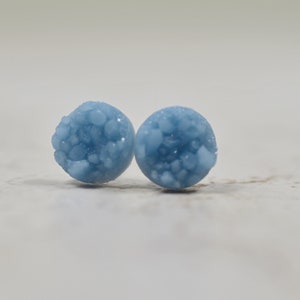 Denim Blue Druzy Earrings, Tiny Druzy Earrings, Cornflower Blue, Twilight Blue, Periwinkle, Small Studs Faux Druzy Jewelry, 8mm Size image 2