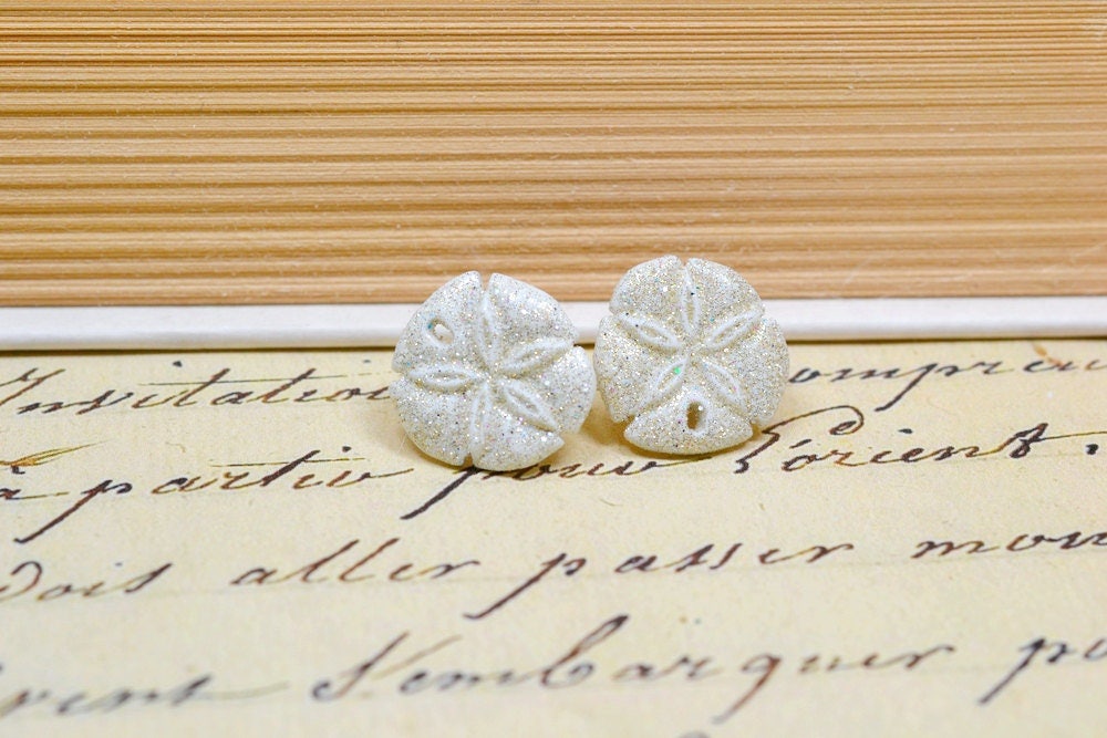 White Sand Dollar Earrings Glittery White Sand Dollars - Etsy