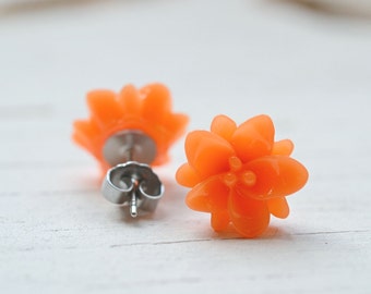 Orange Lotus Earrings, Orange Flower Earrings, Botanical Jewelry, Creamsicle