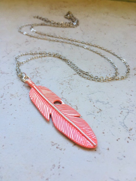 Feather Charm Necklace Bird Charm Blue Quartz Crystal Charns Brass Beading Chain BOHO CHIC