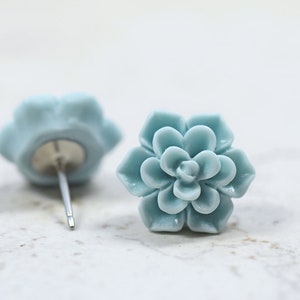 Mint Succulent Earrings, Blue Succulent Stud Earrings, Botanical Jewelry, Pale Blue Echeveria Plant Lovers Garden Gift, Succulent Obsession