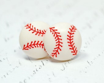 Baseball Earrings / White and Red Baseball Jewelry / Sports Themed Stud Earrings, Softball Earrings, Baseball Mom Jewelry