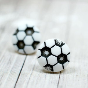 Soccer Earrings, Black and White Soccer Ball Earrings, Sports Themed Jewelry, Soccer Moms Coach Gift Ideas
