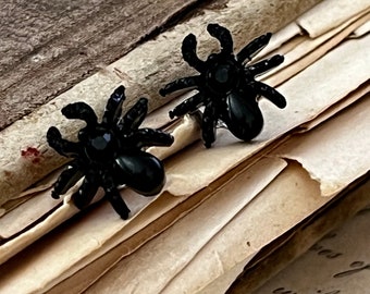 Tiny Black Spider Earrings, Halloween Jewelry, Witch Earrings, Fall Fashion