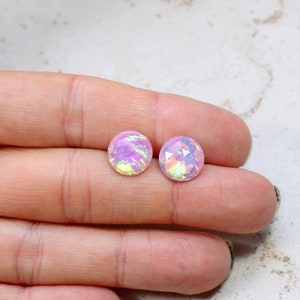 Pink Fire Opal Stud Earrings, Stainless Steel Posts, 12mm