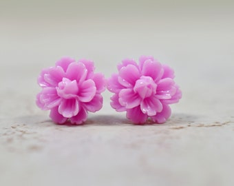 Lilac Dahlia Earrings, Lilac Purple Flower Earrings, Dahlia Blossoms, Botanical Jewelry, Violet Floral Jewelry
