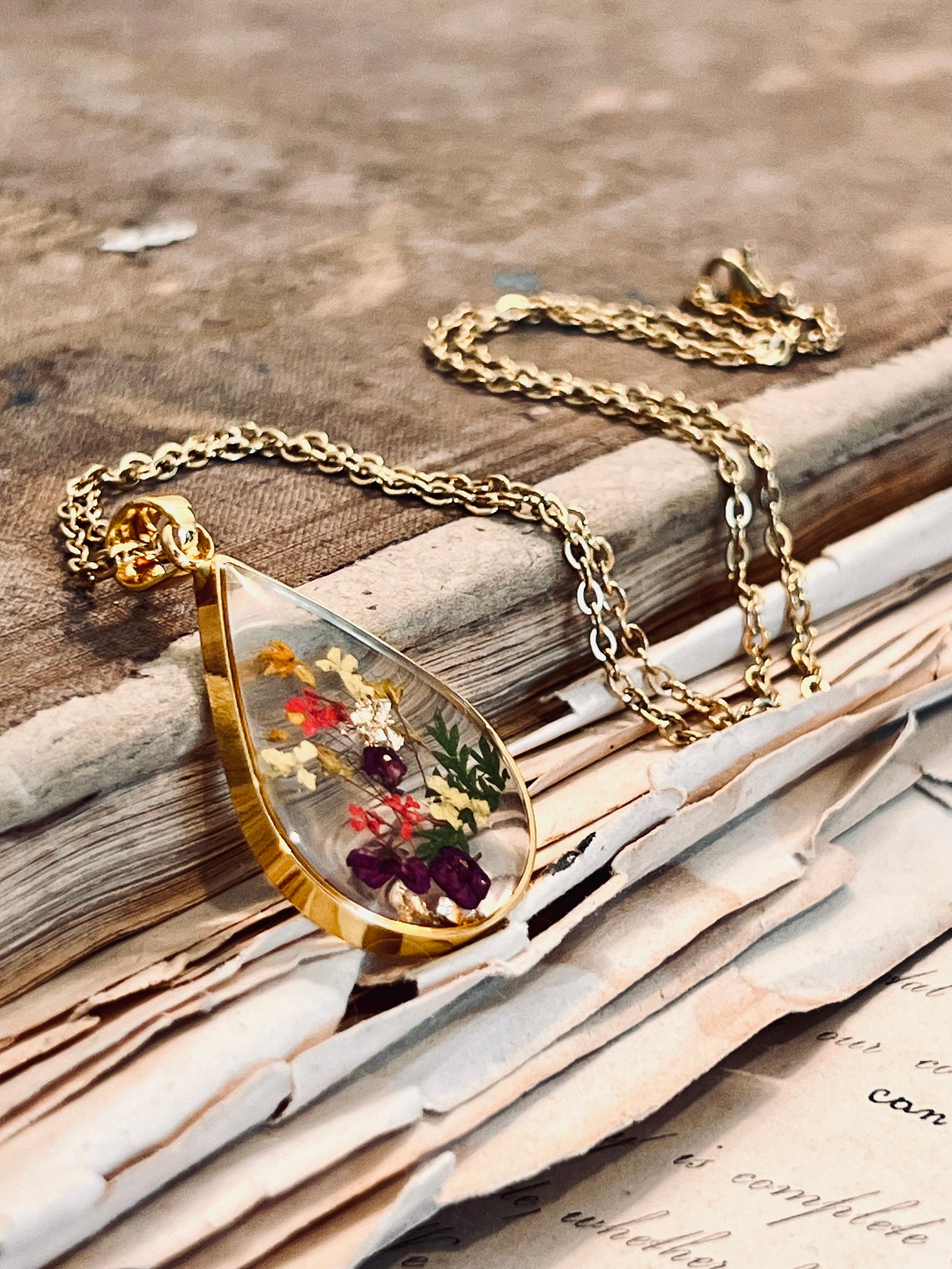 Wildflower Medley Necklace, Cottage Core Jewelry, Real Pressed