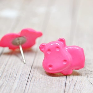 Bright Pink Hippo Earrings, Cute Hippopotamus Jewelry, Adorable Animals, Hippo Jewelry, Pink Animal Earrings, Hungry Hippos, Vegan Jewelry image 1