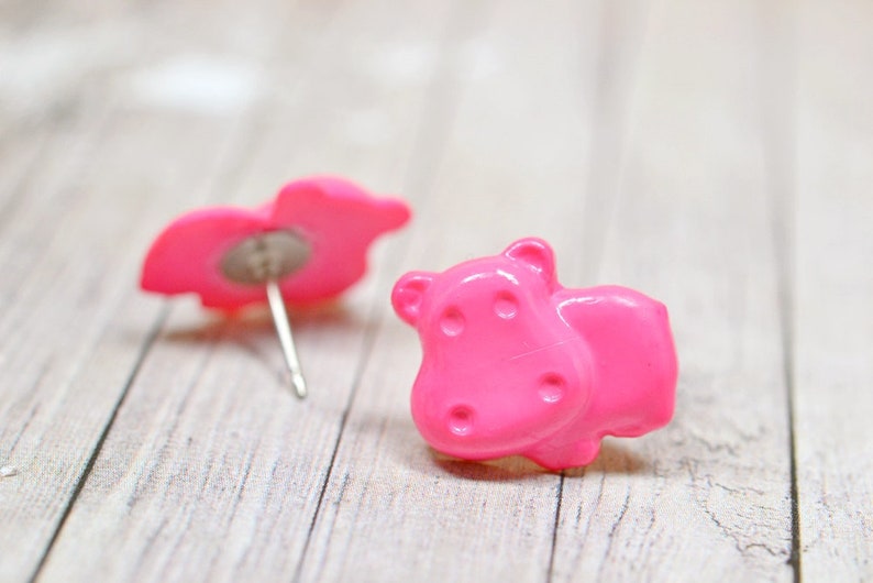 Bright Pink Hippo Earrings, Cute Hippopotamus Jewelry, Adorable Animals, Hippo Jewelry, Pink Animal Earrings, Hungry Hippos, Vegan Jewelry image 1
