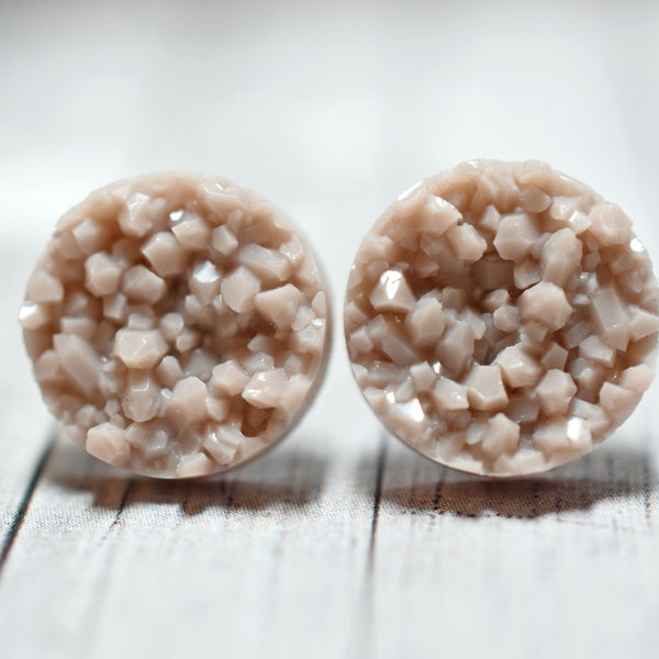 Perfect Taupe Earrings, Taupe Druzy Earrings, Suede, Silver Fox, Palest Mauve, Taupe Wedding Jewelry, Bridesmaids Earrings