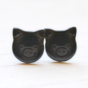 Black Pig Earrings, Cute Piggies Farm Animal Lovers, Farmhouse Chic Rustic Jet Black Piglets Vegan Jewelry, This Little Piggy image 2