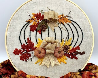 Autumn Leaves Embroidery | Fall | Pumpkins | Harvest | Wall Hanging