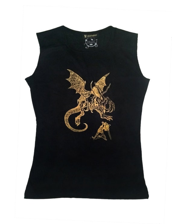 Download Alice Fights The Jabberwocky Black Tank Gold Ink Medium Etsy