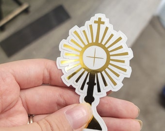 Lámina de oro Custodia Eucaristía Católica Pegatina Brillante Laminado Regalo Cristiano Religioso